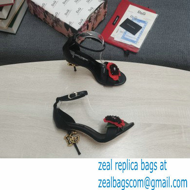 Dolce  &  Gabbana DG Logo Heel 10.5cm Black Red Roses Sandals Black 2022